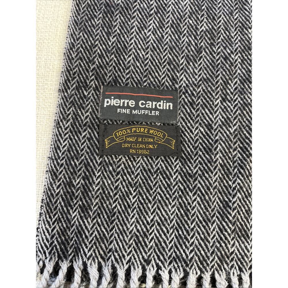 Vintage PIERRE CARDIN Fine Muffler Herringbone 100% Pure Wool Scarf Gray Classic - Picture 2 of 8